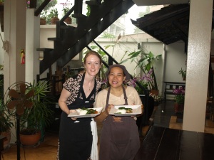 Michelle and 'teacher' at the Thai cooking class