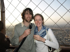 Micki and Miche sharing a champagene on top of the Eiffel...a little romantic...